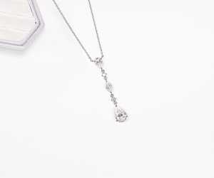 Hot Selling Pear Cut Lab Grown Diamond Teardrop Dangle Necklace, Multistone Diamond <b>Pendant</b> For Women, 14K <b>Solid</b> <b>Gold</b> Necklace - Product Image 2