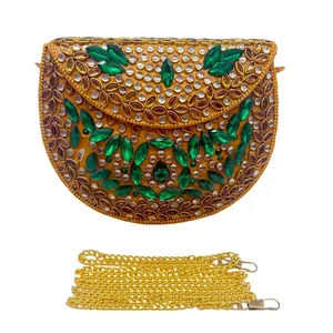 Ethnic <b>Mosaic</b> Kundan Handheld Clutch Purse for Women with Luxurious Designer Finish with Custom Design for Bridal Events - Product Image 1