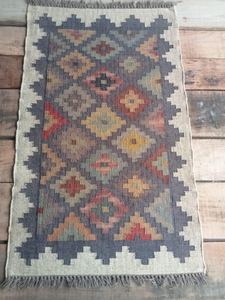 Tapis Kilim Géométrique Rectangulaire Fait Main Tufté à la Main en Laine, Acrylique et Latex Écologique à Poils Moyens pour Salon, Nettoyage Localisé - Product Image 2