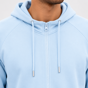 Men's Light Blue Hooded Tracksuit Full Zip Sweatshirt and Pants <b>Set</b> Casual Solid Color 100% Cotton Breathable Spring Wear - Product Image 4