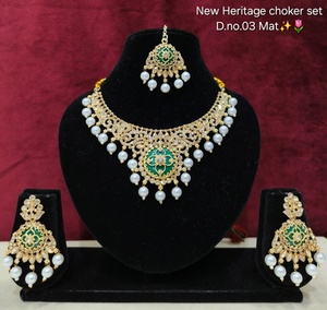 Traditional Ethnic Alloy <b>Gold</b> Plated Coral Flower Design High Quality Latest Designed Women's Choker <b>Set</b> Earrings Wedding - Product Image 1