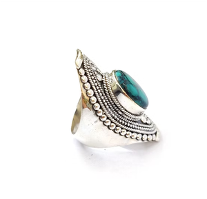 Vintage 925 Silver <b>Ring</b> With <b>Turquoise</b> Gemstone Oxidized Finish for Unisex - Everyday Wear Fine Jewelry Bulk Supply - Product Image 2