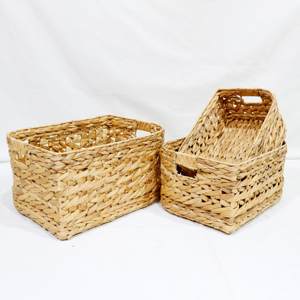 Natural Water Hyacinth Rectangle Woven Handmade Eco-Friendly Multifunction <b>Storage</b> <b>Baskets</b> for Living Room Home Decor - Product Image 1