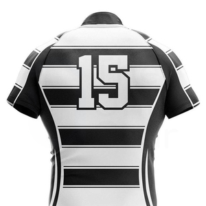 Conjunto de Camiseta y Pantalones Cortos de Rugby para Hombre, Rayas Blancas y Negras Sublimadas, 100% Poliéster, Ajustado, Manga Corta, Ropa Deportiva para Todas las Temporadas - Product Image 5