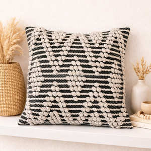 Housse de coussin bohème en laine et coton avec rayures marine et franges, coussin décoratif tissé, style marocain haut de gamme - Product Image 5