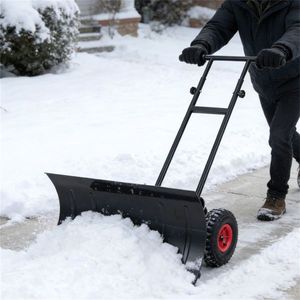 Pelle à neige avec roues de 29'' x 33'' x 44'', poignée inclinable à 6 niveaux et lame rotative à 7 niveaux, pousse-neige pour allée - Product Image 2