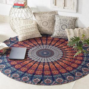 Tapiz Redondo con Borlas para Colgar en la Pared, Estilo Ombre Hippie Mandala Bohemio Indio, Mantel de 70 Pulgadas (178 cm) Azul Marino - Product Image 5