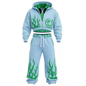 Conjunto Deportivo para Hombre con Estampado de Llamas en Serigrafía, 100% Algodón, Cremallera Completa, 450 Gsm, Sudadera Corta con Capucha, Pantalones Jogger, Corte Holgado Informal - Product Image 4