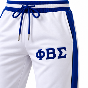 Phi Beta Sigma <b>Men's</b> Lightweight <b>White</b> Fleece <b>Jogger</b> Pants Breathable Windproof Royal Blue Side Panels Drawstring Waist Greek - Product Image 5