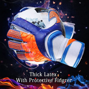 Gants de gardien de but de football, doigts entiers, bleu orange, cuir PU, silicone antidérapant, respirant, fermeture auto-agrippante, unisexe - Product Image 6