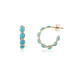 Pendientes de aro en forma de C con turquesa delicada de calidad premium, regalo para ella, nueva colección de joyería hecha a mano en oro amarillo de 18 quilates - Product Image 3