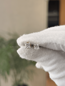 18k Gold 0.992ct Princess Cut Lab Grown Diamond Solitaire Stud <b>Earrings</b> Secure Push <b>Back</b> Closure Fine Jewelry For Wedding Gift - Product Image 3