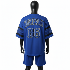 Ensemble de shorts de baseball pour hommes, tissu en polyester mesh premium, design à panneaux bleus, broderie personnalisée pour ensemble de shorts homme - Product Image 2