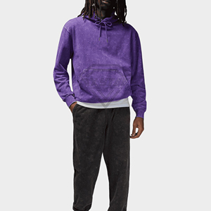 Premium Acid Wash Purple Hoodie Custom Streetwear Fleece <b>Pullover</b> <b>Mens</b> Blank Over Size Heavyweight Cotton Hooded Sweatshirt - Product Image 2