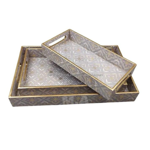 ถาดเสิร์ฟพร้อมที่จับโลหะชุดถาดไม้หรูหราสำหรับตกแต่งคาเฟ่ - Product Image 6