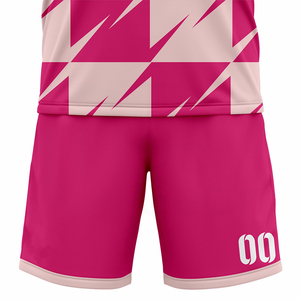 Custom Soccer Jersey Set Pink Geometric Print V-Neck Short Sleeve Breathable Polyester Unisex Adult Teamwear Uniform - Product Image 5