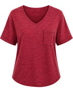 Custom <b>Red</b> V Neck Womens Casual T Shirt Short Sleeve Cotton Blend Soft Lightweight Pocket Tee Summer Comfortable Daily Wear - Product Image 1