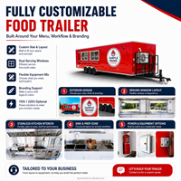 Remorque alimentaire personnalisée à triple essieu avec fours à convection, plaque de cuisson, friteuse et chambre froide pour la livraison de pizzas, hamburgers, pâtisseries et services de restauration