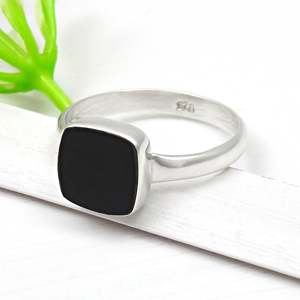 IGI Certified Black Onyx Gemstone Bohemian <b>Ring</b> Beautiful Cushion Cut Gemstone Durable Band <b>Crafted</b> From 925 Sterling Silver - Product Image 1