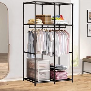Armoire suspendue portable en métal noir de 34 pouces avec organisateur de rangement en tissu non tissé - Product Image 3