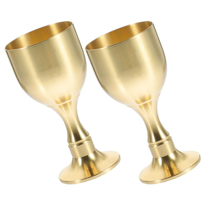 Copa de vino artesanal de latón de primera calidad con acabado dorado, estilo medieval, para rituales religiosos, bodas y fiestas. - Product Image 1