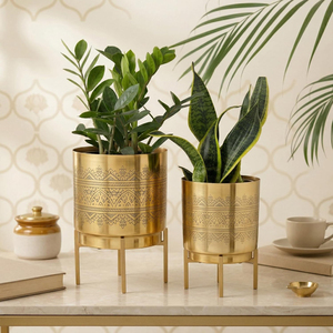 Premium Golden Ribbed Metal Planter Polished Mild Steel Decorative Flower <b>Pot</b> for Indoor Plants <b>Succulents</b> Metal <b>Pots</b> - Product Image 6