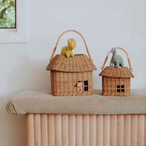 Handmade Portable House Rattan Kids Toy Storage <b>Basket</b> with Handle <b>Wicker</b> Bag Storage Bin Children Bedroom Furniture Wholesale - Product Image 1