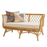 Banc de canapé en rotin naturel tissé à la main de luxe avec coussin |   Canapé d'amour en osier bohème pour salon intérieur et mobilier de patio
