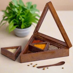 Handmade Wooden Masala Organizer <b>Box</b> for Spice Storage for Kitchen <b>Herb</b> & Spice Tools by Curio Craft - Product Image 2