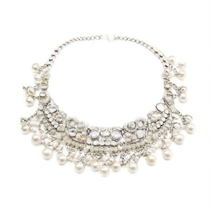 Collier ras du cou plaqué or 18 carats de créateur avec chaînes à motifs de perles, diamants et cristaux pour soirée 10575556WH - Product Image 2
