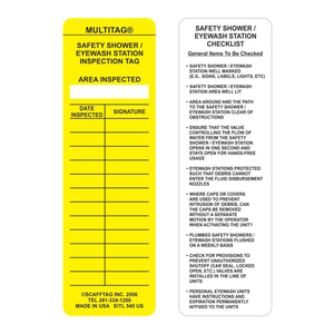 Inserts d'étiquettes d'inspection flexibles Brady MULTITAG pour stations de douche et de lavage des yeux de sécurité - Product Image 1