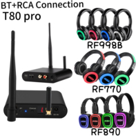 Système de disco silencieux longue portée T80PRO UHF à 3 canaux avec émetteur audio sans fil, Bluetooth et écran LED HD