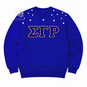 เสื้อสเวตเชิ้ตประดับมุกสำหรับผู้หญิง Sigma Gamma Rho ปักตัวอักษรกรีก คอกลม แขนยาว สไตล์ลำลอง เสื้อพูลโอเวอร์สำหรับชมรมนักศึกษา - Product Image 1