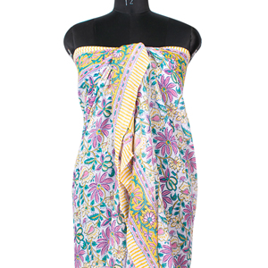 Luxury Cotton Hand Block Print <b>Sarong</b> Multicolor Floral Print Long Scarf Soft Beach Wear Pareo Bikini Cover-up Pareo - Product Image 3