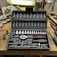 Ensemble de clés à douille manuelles en acier au carbone de haute qualité, durables, en gros, 1/2\", 1/4\", 3/8\", ensembles d'outils à douille, étui rigide, réparation automobile