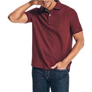 เสื้อโปโลแขนสั้นสีเบอร์กันดีสำหรับผู้ชาย สีพื้น ผ้าถักลำลอง ระบายอากาศได้ดี ผ้าฝ้าย ติดกระดุมด้านหน้า ทรงปกติ - Product Image 2