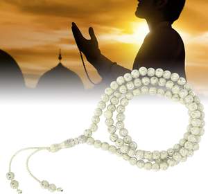 Rosario Musulmán Tomotato Tasbih de 99 Cuentas, Misbaha de Resina con Diseño Grabado de Luna y Estrella y Mihrab - Product Image 1