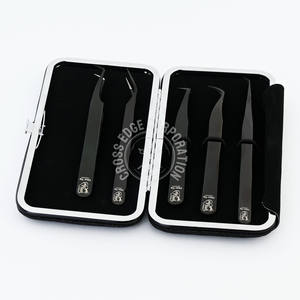Custom Made Fiber tip lash tweezer 45 90 degree Eyelash Extension Tweezer <b>Set</b> Lash Extension Volume tweezers for False Eyelashes - Product Image 6