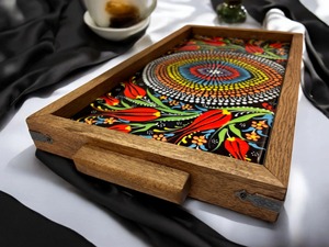 Plateau en bois imprimé série artistique, plateau imprimé en bois illustré pour la décoration créative de la maison, plateau de service en gros - Product Image 2