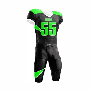 Uniformes de football américain personnalisés en gros, 100% polyester respirant, imprimés par sublimation, anti-bactériens, anti-humidité, manches courtes - Product Image 1