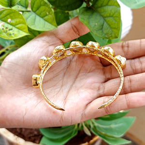Trendy natural white baroque pearl texture finish double layer cuff <b>bracelet</b> gold plated <b>adjustable</b> open bangle handmade Jewelry - Product Image 5
