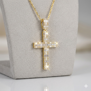 SHRAMAN DIAMOND Customizable 10K <b>Solid</b> <b>Gold</b> Christian Jesus Cross Necklace <b>Pendants</b> Fully Iced Baguette Cut Moissanite Charms - Product Image 2