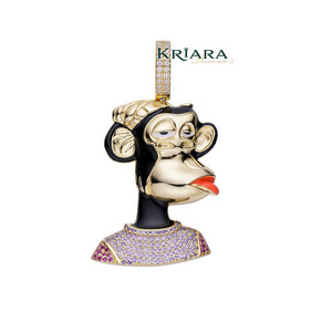 Colgante de Mono Chapado en Oro de Plata 925 con Incrustaciones de Diamantes Cultivados en Laboratorio, Amuleto de Hip Hop de Dibujos Animados, Joyería Unisex - Product Image 2