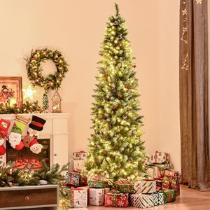 7.5 ft Pre-Lit Snow Dipped Artificial Christmas Tree 350 LED <b>Lights</b> Realistic <b>Branches</b> Pine Cones Red Berries Christmas Tree - Product Image 1