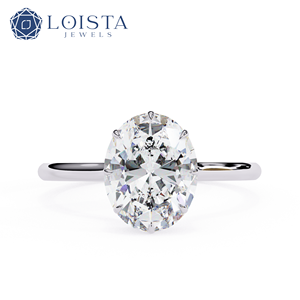 Bague de fiançailles solitaire ovale personnalisée pour femme avec diamant de laboratoire certifié IGI et pierres latérales en diamant de laboratoire VVS, bijoux - Product Image 1