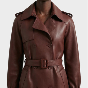 Rahsal Industries Unisex Real Leather Thick Trench <b>Coat</b> <b>Double</b> <b>Breasted</b> Long Length Stand Collar Windproof Breathable Winter - Product Image 5