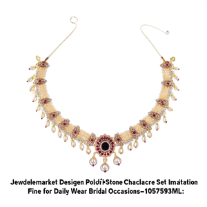 Juego de Collar con Colgante de Piedras Kundan Polki de Diseño Jewelemarket, Imitación de Perla Fina para Uso Diario y Ocasiones Nupciales-10575593ML - Product Image 2