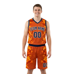 Conjunto de Uniforme de Baloncesto con Diseño de Píxeles para Hombre, Camiseta sin Mangas con Cuello en V, Secado Rápido, Absorbe la Humedad, 100% Poliéster, Corte Holgado - Product Image 1