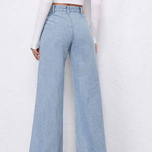 Pantalones vaqueros de mezclilla de cintura alta para mujer, pantalones rectos de mezclilla, pantalones de pierna ancha para mujer, pantalones de algodón para mujer - Product Image 2