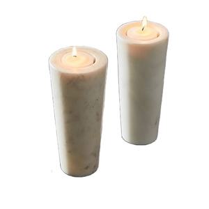 Ensemble de porte-bougies cylindriques en marbre blanc de luxe, support décoratif minimaliste en pierre pour table à manger, salon, élégant - Product Image 1